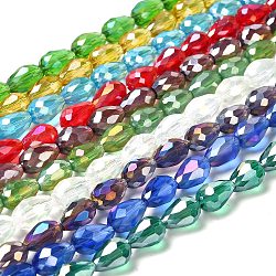 Electroplate Glass Beads Strands, AB Color Plated, Faceted Teardrop, Mixed Color, 12x8mm, 58pcs/strand, 26.5 inch