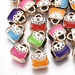 UV-Beschichtung Acryl europäischen Perlen, mit Emaille, Großloch perlen, Handtasche, Mischfarbe, Licht Gold, 11x10x7 mm, Bohrung: 4 mm