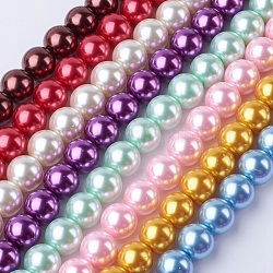 Glass Pearl Beads Strands, Round, Mixed Color, 6mm, Hole: 0.5mm, about 140pcs/strand, 32 inch/strand