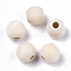 Perles en bois naturel non fini, perles de macramé, perles rondes en bois à gros trous pour la fabrication artisanale, blanc antique, 12x10.5mm, Trou: 5mm