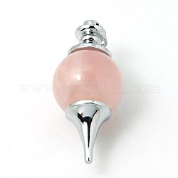 Natural Rose Quartz Pendants, with Alloy Findings, Platinum, Pink, 41x18mm, Hole: 2.5x4.5mm