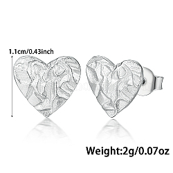 Boucles d'oreilles en argent sterling plaqué rhodium, cœur, platine, 11mm