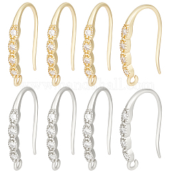 Beebeecraft 16Pcs 2 Colors Brass Micro Pave Clear Cubic Zirconia Earring Hooks, with Horizontal Loops, Mixed Color, 16.5x2.2mm, Hole: 1mm, Pin: 0.8mm, 8Pcs/color