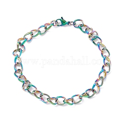 Chapado al vacío pulseras de cadena trenzadas laterales de acero inoxidable de moda 304, con cierre de langosta, color del arco iris, 7/8 pulgada (22 cm)