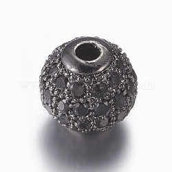 Perles de zircone cubique micro pave en Laiton, ronde, gunmetal, noir, 8mm, Trou: 1.5mm