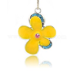 Antique Silver Plated Enamel Flower Pendants, with Rhinestones, Gold, 50x39x7mm, Hole: 4mm