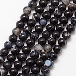 Agata a strisce naturali / fili di perle di agata fasciate, tondo, grado a, tinti e riscaldato, nero, 6mm, Foro: 1 mm, circa 61pcs/filo, 15 pollice