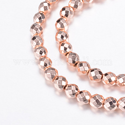 Chapelets de perles en hématite synthétique sans magnétique, ronde, facette, rose plaqué or, 2mm, Trou: 1mm, Environ 200 pcs/chapelet, 15.7 pouce