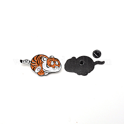 Broche en émail tigre du zodiaque chinois, Broche en émail en alliage de zinc animal pour vêtements de sac à dos, électrophorèse noir, Sienna, 25.5x49.5x2mm, pin: 1 mm
