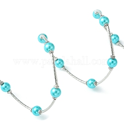 Bracelets enroulés à la mode, verre bracelets de perles avec des perles tubulaires, cyan, Bracelet: environ 60 mm de diamètre intérieur, vendu par 40 bracelets