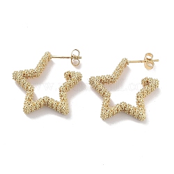 Star Brass Stud Earrings for Women, Half Hoop Earrings, Long-Lasting Plated, Golden, 26x5.5mm