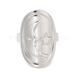 304 anillo abierto de acero inoxidable con forma de luna y estrella para mujer., color acero inoxidable, diámetro interior: 18 mm