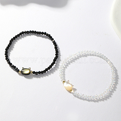 Set di braccialetti elasticizzati con perline di gatto e perline naturali in 2 colori di 2 colori, colore misto, 2-3/8 pollice (6 cm), 1pc / color