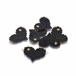 Liens de perles de rocaille japonaises miyuki & toho, motif de tissage, cœur, noir, 22x29x1.7mm, Trou: 2.5mm
