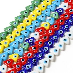 Abalorios de murano hecho a mano mal de ojo hebras, triángulo, color mezclado, 10~12x13~13.5x3.5~4mm, agujero: 1.2 mm, aproximamente 36 pcs / cadena, 16.42 pulgada (41.7 cm)