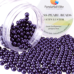 Pearlized Glass Pearl Round Beads, Dyed, Indigo, 6mm, Hole: 0.7~1.1mm, about 400pcs/box