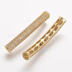 Messing Mikro ebnen Zirkonia Rohr Perlen, Tube, gebogen, Transparent, golden, 31.5x4.2 mm, Bohrung: 2 mm