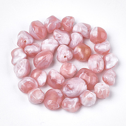 Perles acryliques, style de pierres fines imitation, pépites, corail lumière, 10~18x9~13x7~11mm, Trou: 1.5mm