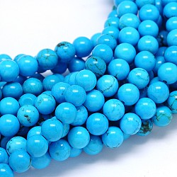 Runde Perlenstränge aus natürlichem Magnesit, gefärbt und erhitzt, Zyan, 6 mm, Bohrung: 1 mm, ca. 70 Stk. / Strang, 15.55 Zoll