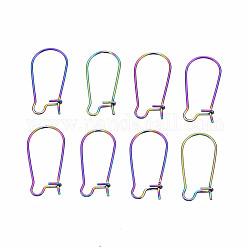 304 Stainless Steel Hoop Earrings Findings Kidney Ear Wires, Rainbow Color, 21 Gauge, 21x10~11x0.7mm