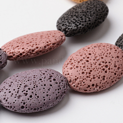 Fili di perle di roccia lavica naturale, Oval Piatto, tinto, colore misto, 26x19~20x8mm, Foro: 1 mm, circa 15pcs/filo, 15.7 pollice