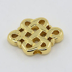 Véritables perles de noeud chinois en laiton plaqué or 18 carat, pour création des bijoux de chinoiserie , 15x22x5mm, Trou: 3mm