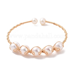 Brazaletes con cuentas de perlas naturales, joyas envueltas en alambre de cobre, Plateado de larga duración, la luz de oro, diámetro interior: 2-1/8 pulgada (5.5 cm)