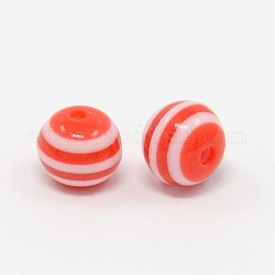 Red Strip Resin Round Beads, 8mm, Hole: 2mm