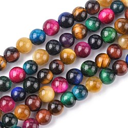 Chapelets de perles d'œil de tigre naturel, ronde, couleur mixte, 6mm, Trou: 1mm