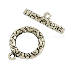 Tibetan Style Alloy Toggle Clasps, Cadmium Free & Lead Free, Antique Silver, Bar: 7x22x3mm, Hole: 1.5mm, Ring: 17x20x3mm, Hole: 1.5mm, about 310pcs/1000g