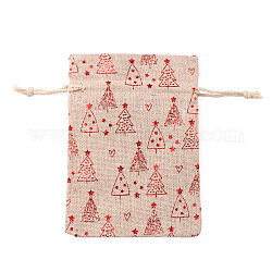 Lino de tema navideño mochilas de cuerdas, Rectángulo, Modelo del árbol de navidad, 18x13 cm
