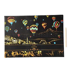 Царапина радуга живопись искусство бумага, diy ночной вид на город, с бумажной карточкой и палочками, воздушный шар, 40.5x28.4x0.05 см
