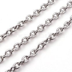 304 Stainless Steel Cable Chains, Unwelded, with Spool, Oval, Stainless Steel Color, 5x4x1.0mm, about 164.04 Feet(50m)/roll