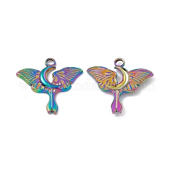 Ionenbeschichtung (IP) 304 Edelstahlanhänger, Schmetterling mit Mondcharme, Regenbogen-Farb, 24x25x2 mm, Bohrung: 3 mm