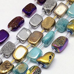 Electroplate Natural Druzy Quartz Crystal Cuboid Beads Strands, Dyed, Mixed Color, 10~16x4~12x4~8mm, Hole: 1mm, about 20pcs/strand, 15.74 inch