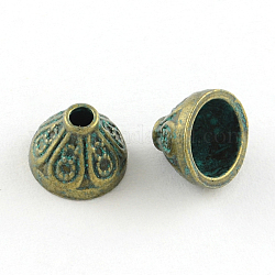Zink-Legierung Perlenkappen, cadmiumfrei und bleifrei, antike Bronze & grüne Patina, 10x7 mm, Bohrung: 2 mm