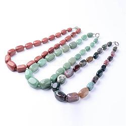 Gemstone Graduated Beads Necklaces, with Platinum Brass Spring Ring Clasps, Mixed Color, 20.7 inch