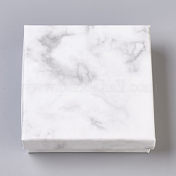 Cajas de cartón de papel de joyería, con esterilla de esponja negra, cuadrado, blanco, 9.1x9.1x2.9 cm