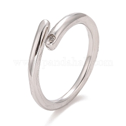 304 anillo abierto minimalista de acero inoxidable con circonita cúbica transparente para mujer, color acero inoxidable, diámetro interior: 14~17.3 mm