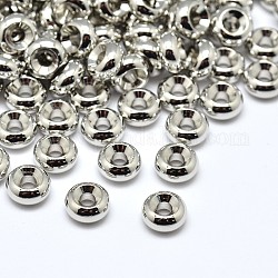 Perlas espaciadoras planas redondas planas de latón, Platino, 6x3mm, agujero: 2 mm