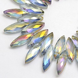Electroplate Crystal Glass Horse Eye Beads Strands, Faceted, Rainbow Color Plated, Lilac, 22x7x6mm, Hole: 1mm, about 100pcs/strand, 23.6 inch
