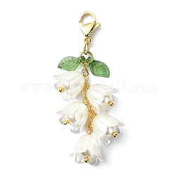 Decorazioni pendenti in plastica imitazione perla con fiori in ABS, Ciondolo con fermagli a forma di foglia e artiglio di aragosta in acrilico trasparente, beige, 51mm