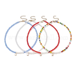 Collier pendentif étoile en laiton, collier de chaînes de perles naturelles et de perles de verre pour femme, couleur mixte, 14.57 pouce (37 cm)