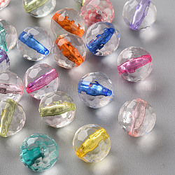 Transparent Acrylic Beads, Round, Faceted, Mixed Color, 12x11.5mm, Hole: 1.8mm, about 550pcs/500g