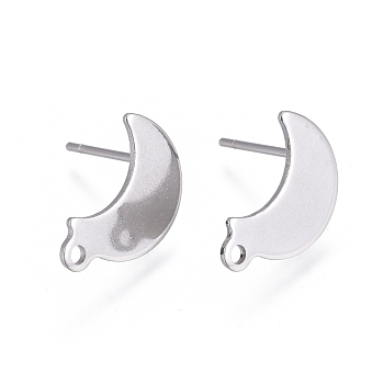 304 Stainless Steel Crescent Moon Stud Earring Findings, with Loop, Stainless Steel Color, 14.5x9.5mm, Hole: 1.4mm, Pin: 0.7mm