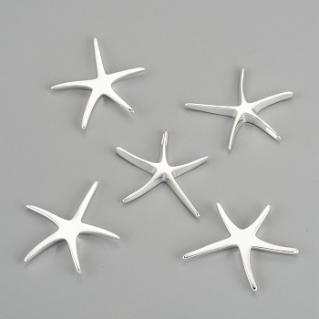 Brass Starfish/Sea Stars Pendants, Silver Color Plated, 32x32mm