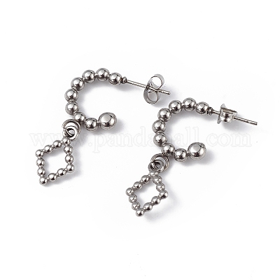 Не тускнеющие серьги-гвоздики из нержавеющей стали 304 с полыми ромбами для женщин EJEW-I284-21P-1