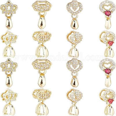 16 шт. 4-х стилевые латунные микрофибровые скобы для ледоруба с кубическим цирконием ZIRC-FH0001-08-1