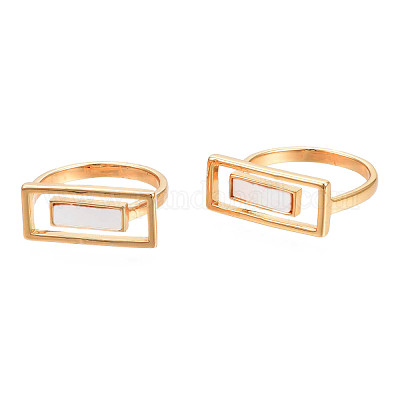 Прямоугольное кольцо на палец из натуральной ракушки&nbsp;RJEW-N039-01-1