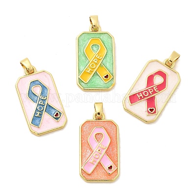 Подвески из латуни с эмалью в форме прямоугольника с узором из шелковой ленты KK-C134-33B-1